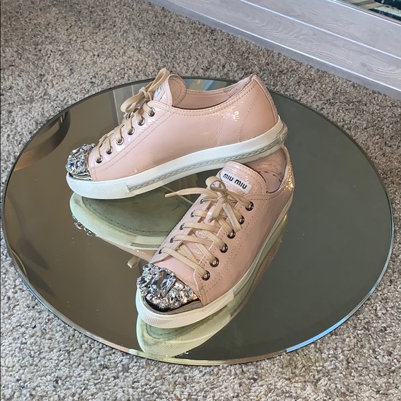 Miu Miu Shoes - Miu Miu Glossy Beige with Stone Cap Sneakers